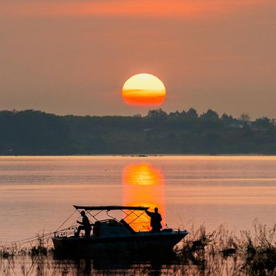 Peaceful natural landscape with a calm lake.